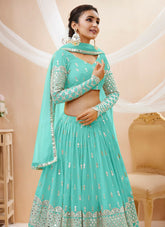 Elegant Georgette Lehenga Choli in Sky Blue